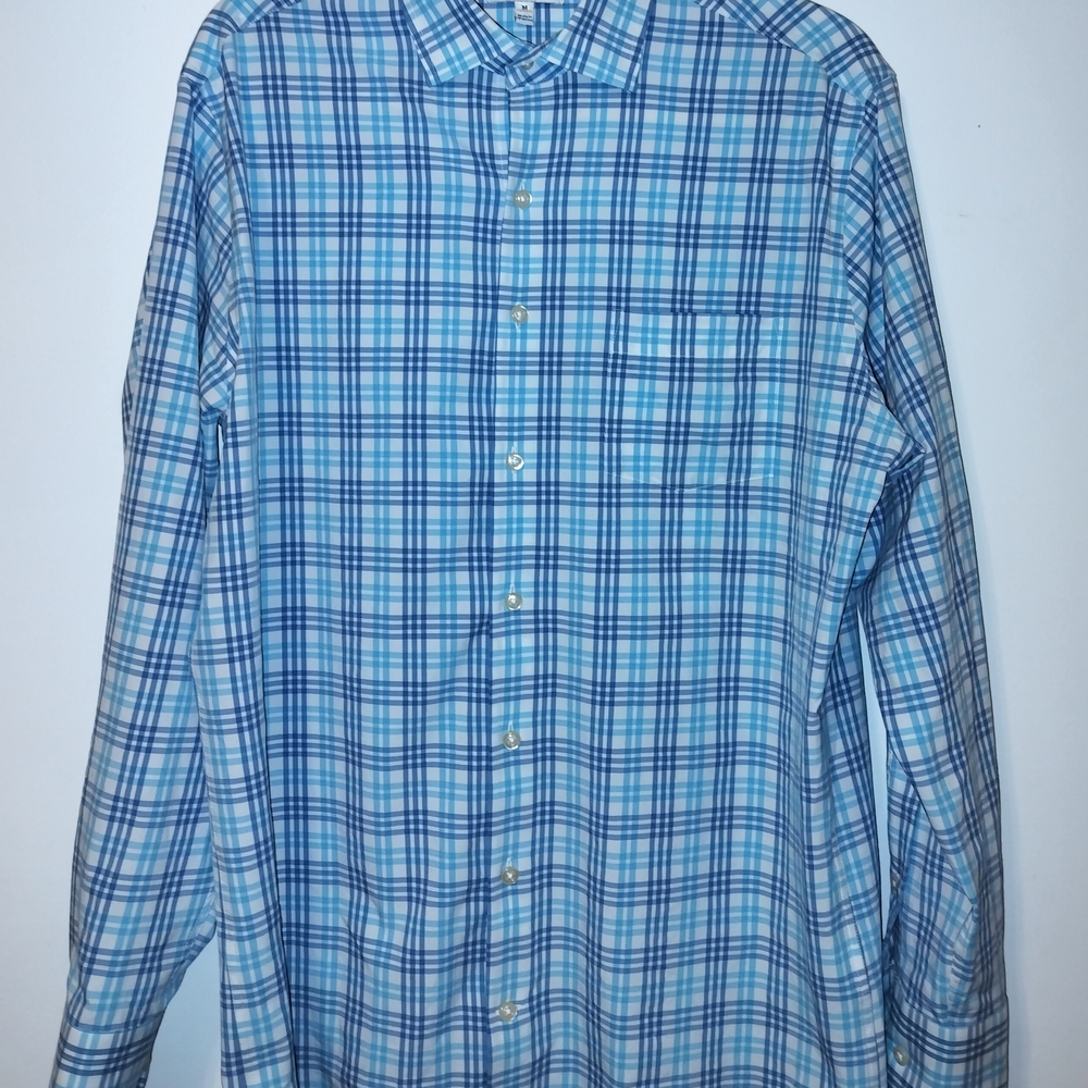 Peter Millar Men's Blue and White Casual Button Down Shirt